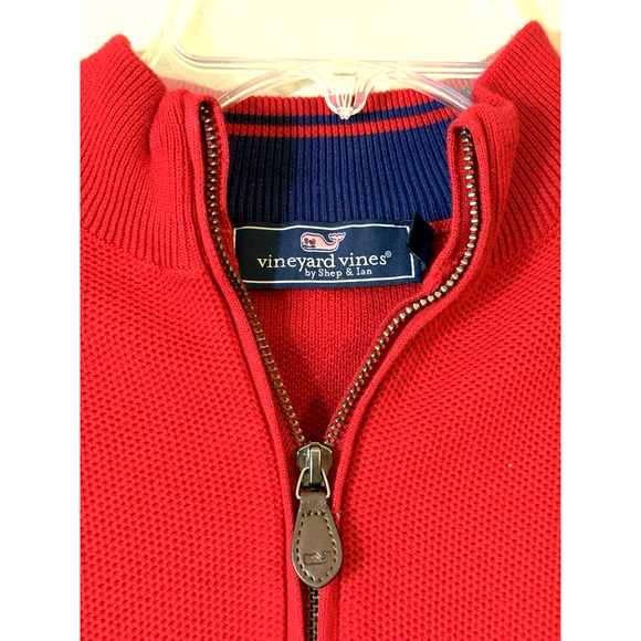 Vineyard Vines Quarter Zip Pullover Red Waffle Knit Cotton Sweater Men's Large - Picture 5 of 8